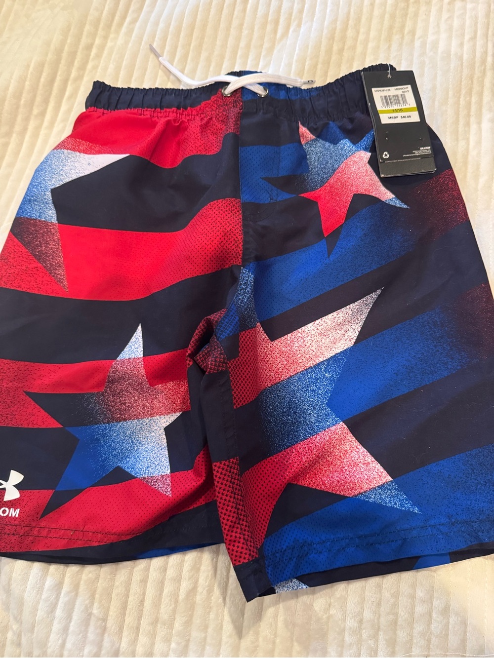 Boys Under Armour Red , Blue & Navy Star Print Swim Trunks